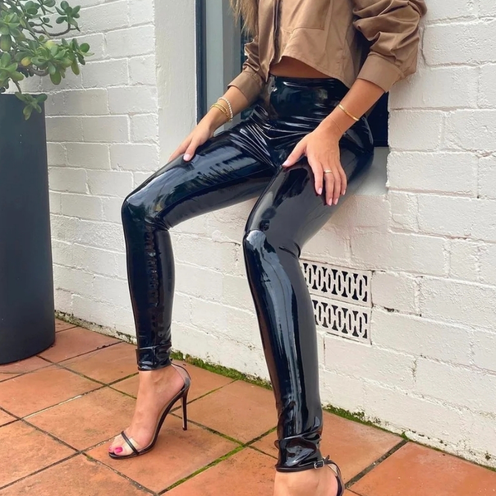NWT COMMANDO Black Faux Patent Leather High Rise Smoothing Waistband Leggings XL